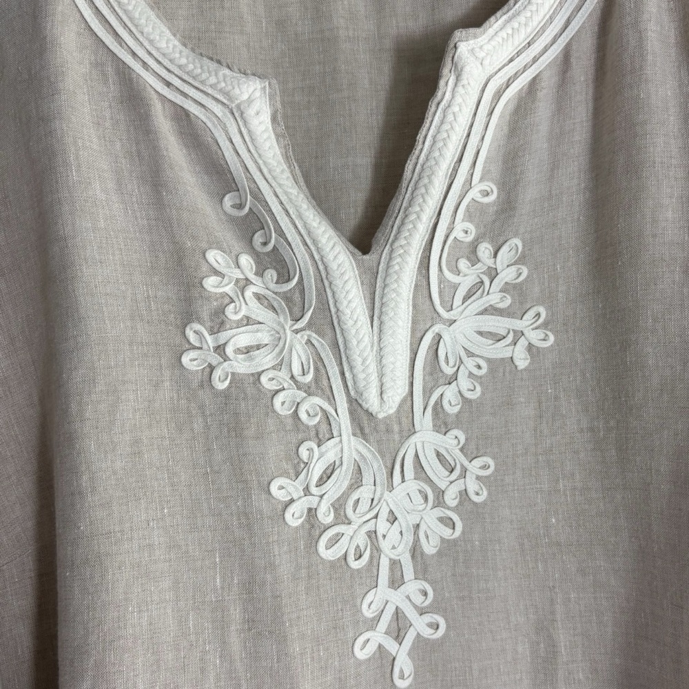 TALBOTS WOMAN 100% Linen Embroidered Beige Tunic Size 1X -- VERY CLASSY!!! - Picture 6 of 10